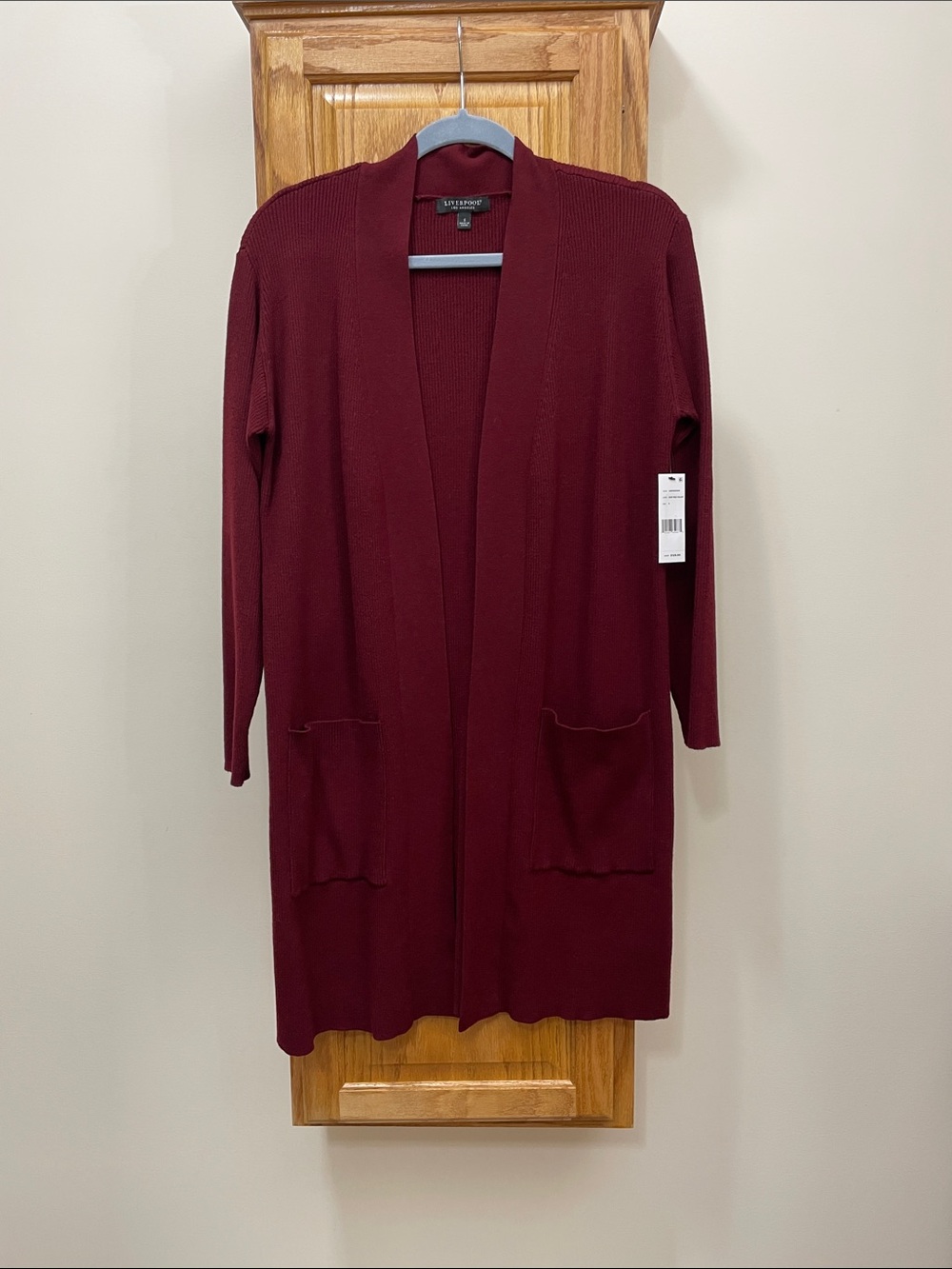 Liverpool Women's Burgundy Open-Front Long Cardigan Sweater Size Small NWT